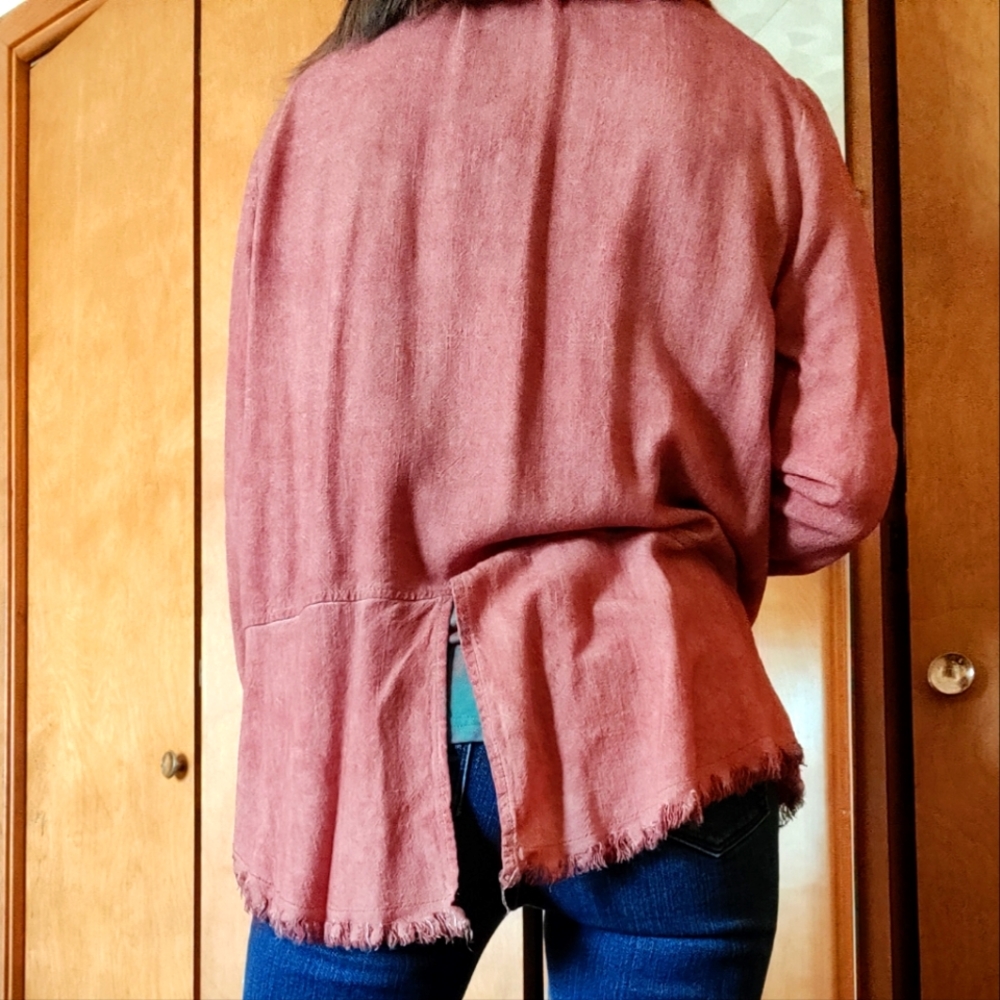 Umgee Distressed Button Up - Picture 2 of 3